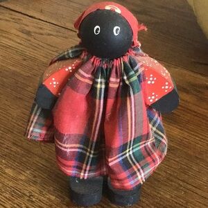 Vintage Black Americana Shelf Sitter Wooden Girl Hand Painted Doll Gift 6.5”